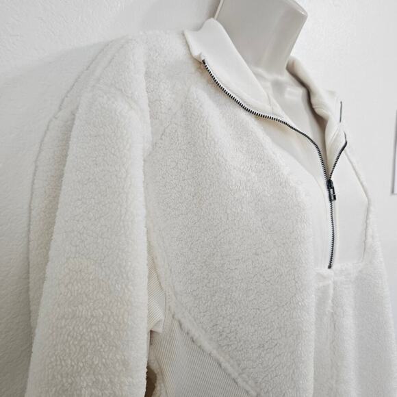 DAILY PRACTICE ANTHRO Sherpa Half-Zip Sweatshirt in Ivory Comb Size S NWT - Picture 4 of 12